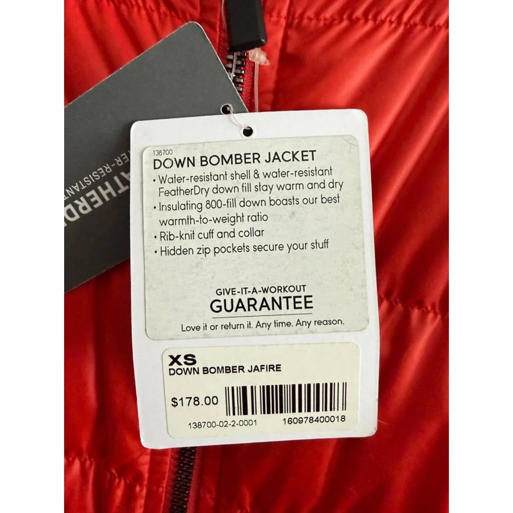 NWT Athleta 800 Down Fill Bomber Jacket Feather Red size XS featherdry